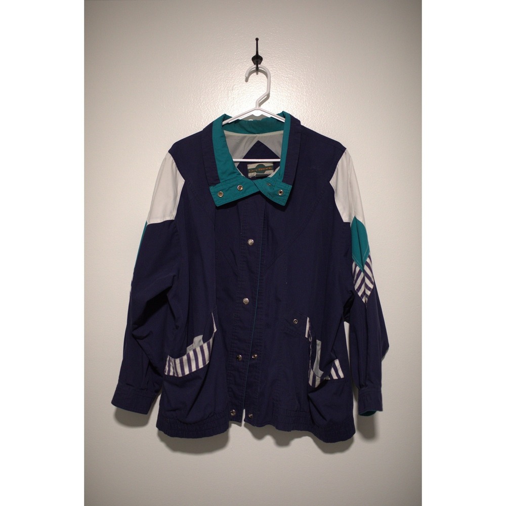 Vintage Out Brook Colorblock Windbreaker Jacket Navy Teal Purple Striped 2X